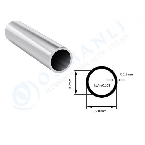 Alüminyum Boru Dış Çap 10mm X Et Kalınlık 1,5 mm Alüminyum Boru Dış Çap 10mm X Et Kalınlık 1,5 mm